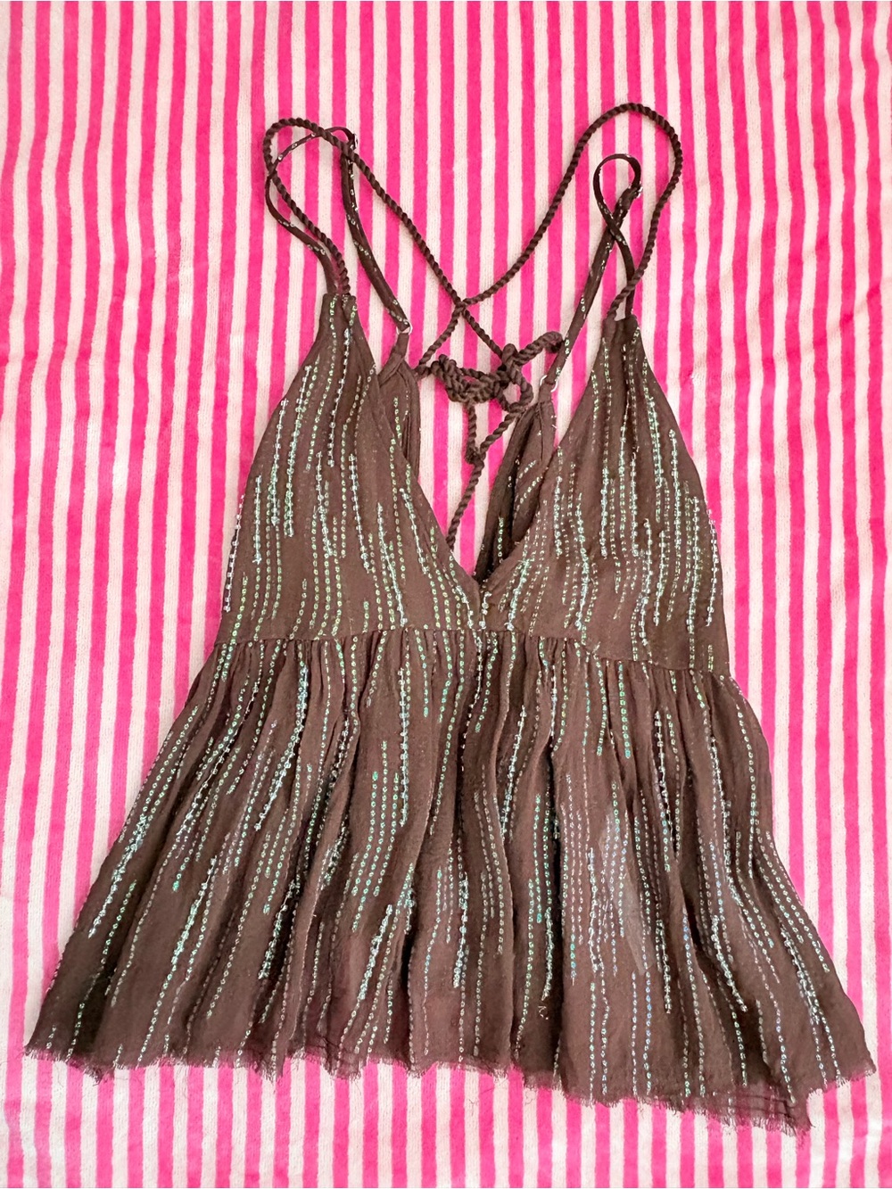 Free People Intimately Chocolates Brown Sequined Baby Doll Top - XS